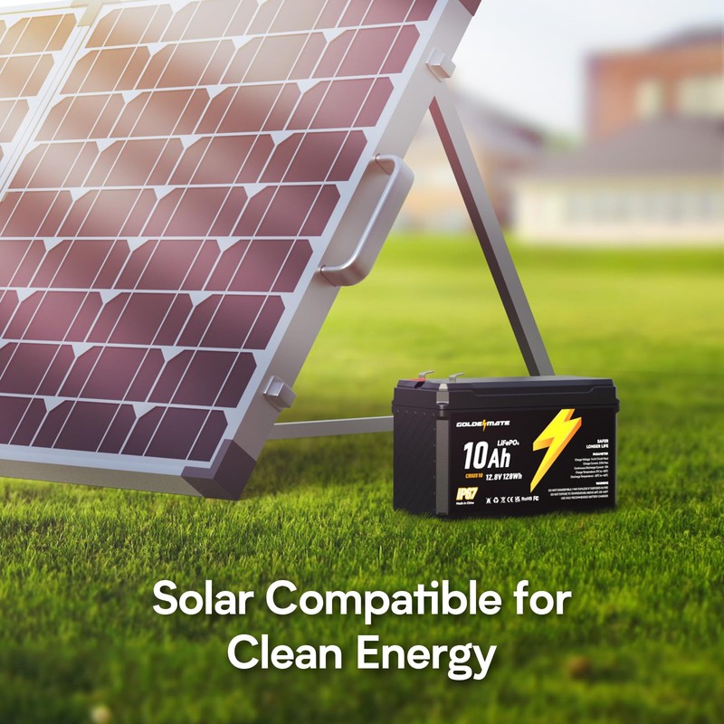 GOLDENMATE 12V 10Ah LiFePO4 Lithium Battery, 5000+ Deep Cycles, IP67