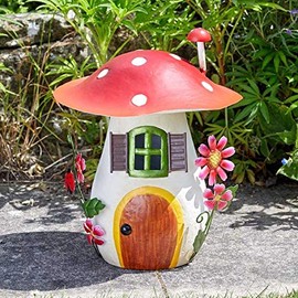 Garden Mile® Novelty Garden Ornaments Waterproof Fairy House Outdoor Decoration Fun Metal Hand Painted Decor Weatherproof (Red Top Condo)