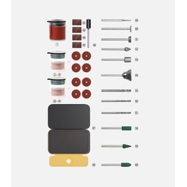 HOTO Rotary Tool Accessories Kit, 60-Piece Set, Fits 1/8'' (3.2mm) & 3/32'' (2.3mm), Sanding, Grinding, Cutting, Drilling, Sharpening, Carving & Engraving