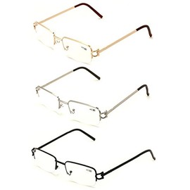 V.W.E. 3 Pairs Rectangular Metal Half Rim Sleek Fashion Reading Glasses - Smart Looking Reader (3 Pairs, 1.75)