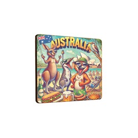 Australia Themed Wooden Fridge Magnet with Fun Animal Characters at the Beach (mag-kf25-2634)