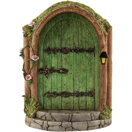 2Pcs Green Fairy Door Wooden Miniature Fairy Garden Doors Outdoor Mini Fairy Gnome House Accessories for Tree Trunk Ornaments Garden Miniatures, Garden Sculptures and Statues, Outdoor Statues