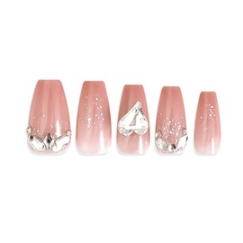 Handmade Press On Nails 3D Love Crystal Artificial Coffin False Nails for Women and Girls 10pcs