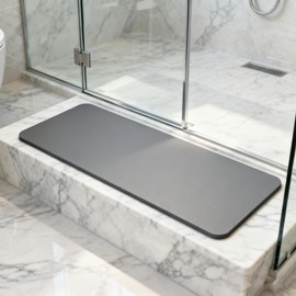 BANEBOR Shower Bench & Step Mat - Non-Slip Bathtub Rug for Shower Seat, Stool, and Tub Floor - Quick-Dry Cut-to-fit Pad for Bathroom Stairs (Gray, 39''x12'')