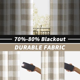 DriftAway Buffalo Plaid Check Curtains Woven Plaid Pattern Lined Blackout Thermal Insulated Window Curtain Grommet 2 Layers 2 Panels 52 Inch by 63 Inch Taupe