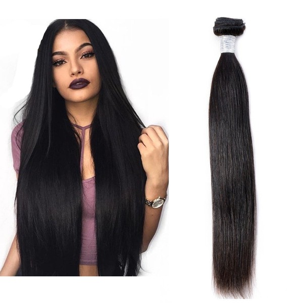 Mila 10-28 Inch 100% Real Hair Wefts Black Straight Brazilian Virgin Hair Bundles Silky Straight Human Hair Weaving Extensions 100 g/pc 22 Inches / 55 cm