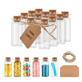 12Pcs 10ml Small Glass Mini Jars with Cork Lids Message Bottle Terrarium Jar Tiny Wishing Bottles miniature Sand Art Bottles Sample for DIY Crafts (12)