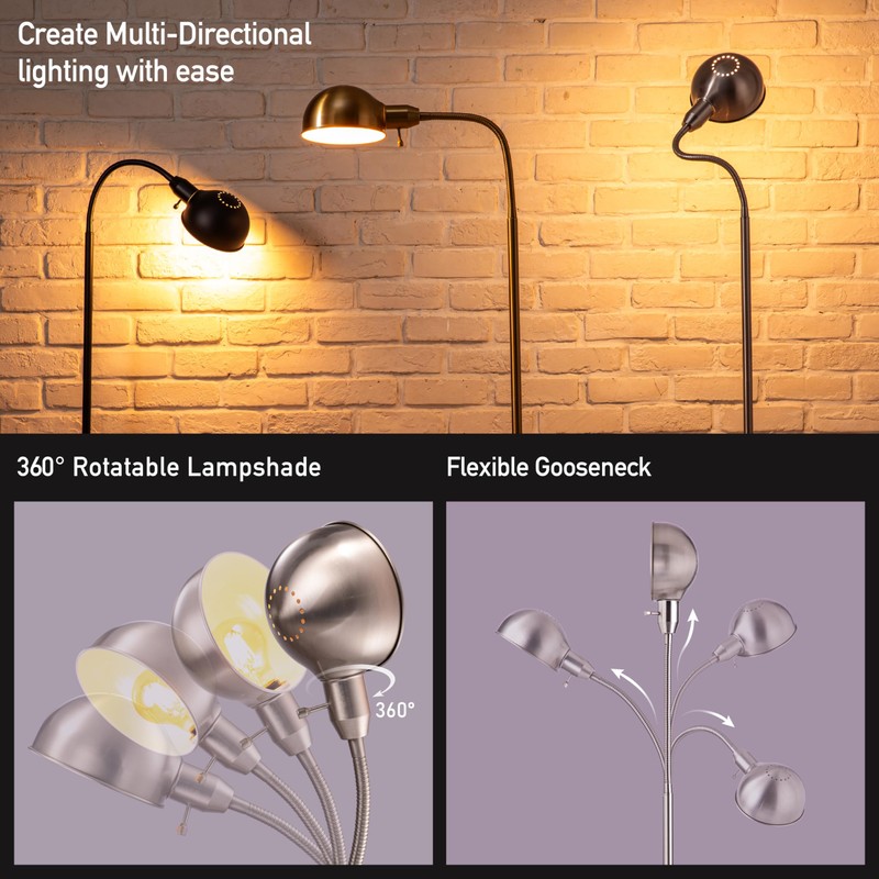 O'Bright Nova - Adjustable Floor Lamp with Flexible Gooseneck and