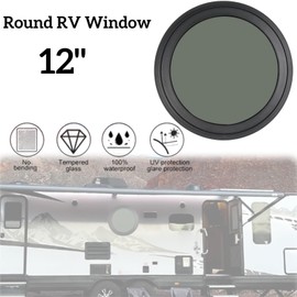 Mixizap 12" Round Tinted RV Window with Trim Ring - Fixed Replacement for Camper, Caravan, Motorhome - Fits 1-5/8" Wall Thickness