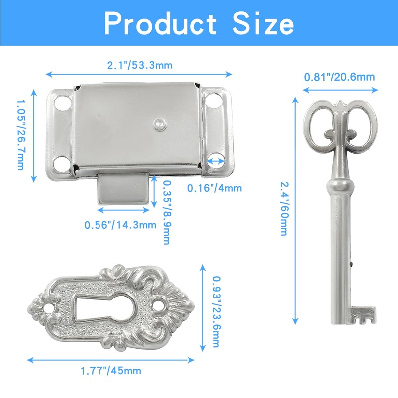 Hitefu 2 Sets Skeleton Key Lock Antique Cabinet Cupboard Furniture