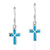 Mini Cross Inlaid Simulated Blue Turquoise .925 Sterling Silver Dangle