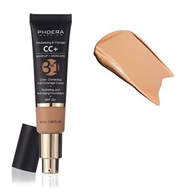 PHOERA Anti-Aging Color Correcting Full Coverage Cream Foundation SPF 25+ Revitalizing & Younger infused Concealer with Vitamins For dark circles, acne scars, wrinkles & redness. (140 Buff Beige)