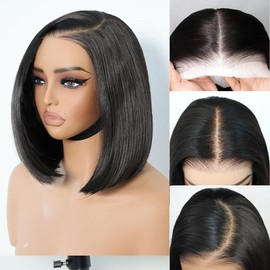 U&A Hair 9x7 Glueless Synthetic Wear and Go Bone Straight Wigs Double Drawn Bob Wig High Density, Vivid Self Growing Clean Hairline with Tiny Knots:_Natural Black