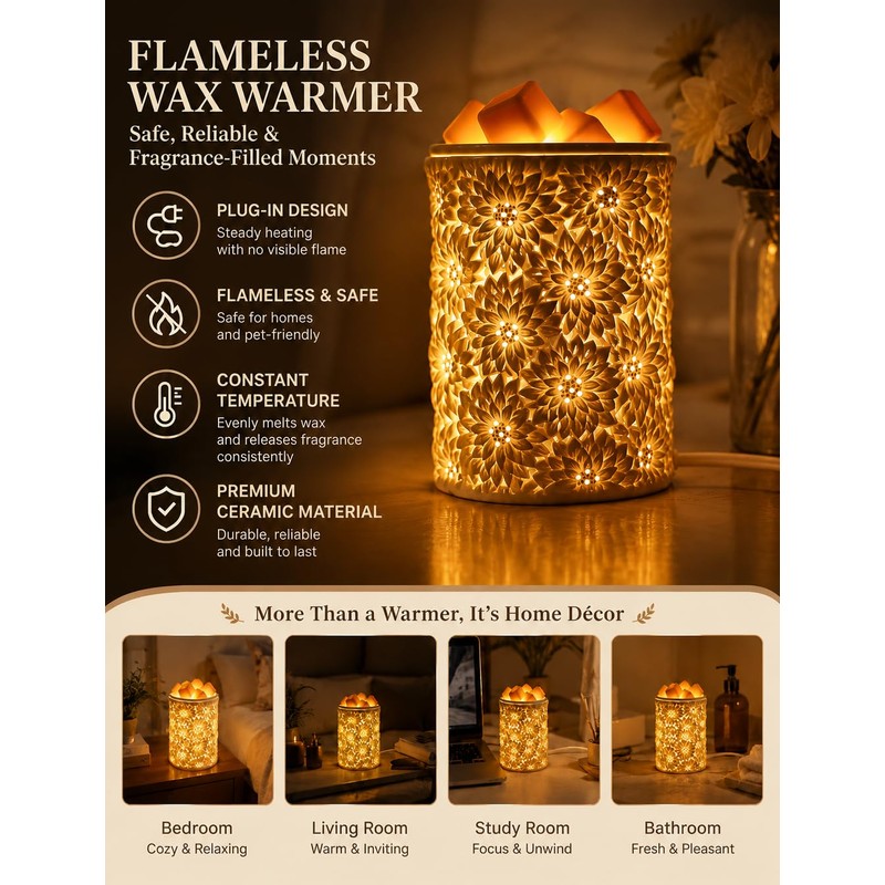 Wax Melt Warmer with Timer White Ceramic Electric Christmas Dimmable