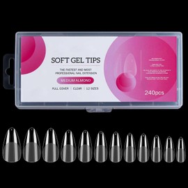 240pcs 12 Size Clear Gel Nail Tips Almond with Case Press On Nail Extension DIY