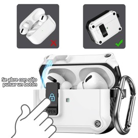 OSALOLO Funda para Airpods Pro 2da Generación, Protectora Resistente Case Compatible con AirPods Pro 2, con Bloqueo de Seguridad, Kit de Limpieza, Estuche y 3 Pares de Almohadillas (S/M/L) (Blanco)