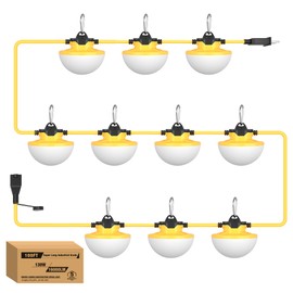 YXL 130W 16000LM Construction Lights String 100FT Industrial LED String Work Lights, IP65 Waterproof 18AWG Wire 5000K Super Bright for Construction Sites Temporary Work Jobsites Outdoor Lighting