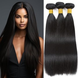 Straight Bundles Human Hair Bundles 16 16 16 Inch Natural Black Hair 3 Bundles Brazilian Human Hair 8A Grade Soft and Healthy Straight Human Hair Extension