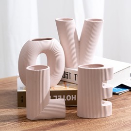 KingZiYu Love Sign Set of 4 Ceramic Small Flower Vases,Trendy Home Décor;Centerpiece for a Bridal Shower;Entryway, Mantel, Shelf Décor-Pink