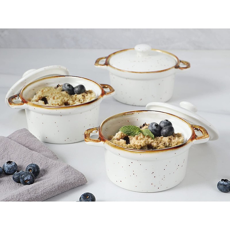 ONEMORE Ramekins with Lids, 6 oz Oven Safe Ceramic Mini
