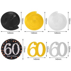 adakel 60th Birthday Decoration, Happy Birthday Banner and 60th Birthday Swirl Foil Spirals Ceiling Hanger for 60th Birthday Party Decoration Accessories