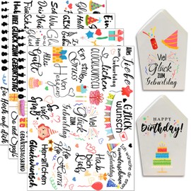 Hongma Rub On Sticker 19 x 14 cm Large Format Birthday Transfers 4 Pieces Birthday Sayings for Raysin for Keraflott Glass Wood DIY Decoration Rub On Foil Rubons Sticker