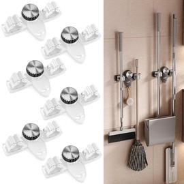 yunanwa 6PCS Broom Holder Mop Hanger Wall Mount, No Drill Suction Cup Mop and Broom Organizer with Hooks, Space Saving Adjustable Rack Removable Mop Clip for Bathroom, Kitchen, Garage, Laundry Room