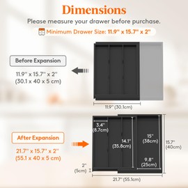 Lifewit Utensil Drawer Organizer, Expendable Cooking Silverware Tray for Kitchen Drawer, Bamboo Adjustable Cutlery Flatware Holder, Spatula Tools and Gadgets Storage Divider, 4 Compartments, Black