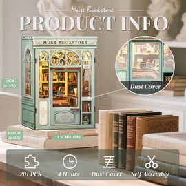 Cutefun Book Nook Kit - DIY Miniature Dollhouse Kit for Adults, 3D Wooden Puzzle Mini House Building Kit with LED, Bookshelf Insert Decor Creative Gifts for Teens and Beginners (Muse Bookstore)