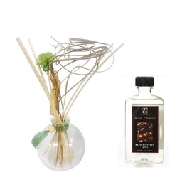 Hosley Glass Diffuser Sets Include a Glass Bottle with Reeds and 140ml Wild Cherry Scent Premium Refill Diffuser Oil. Ideal Gift for Weddings, Spa, Reiki, Meditation, Bathroom