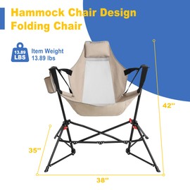 AYJOIR Hammock Camping Chair, Portable Chairs with Pillow, Cup Holder and Carry Bag, Lightweight Foldable Chair for Outside Camping, Hiking, Travel, Beach and Sports (Khaki)
