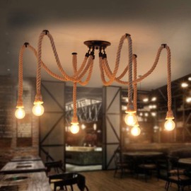 DongMingJianHui Vintage Industrial Pendant Lights Spider Lights Adjustable DIY Chandelier Hanging Lights 4/6/8-Lights Boho Light Plastic/Hemp Rope Drop E27