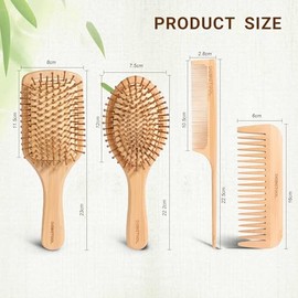 DEBETOOL Juego de cepillo y peine de bambú para el cabello – Cepillo de madera natural y bambú para el crecimiento del cabello con peine de cola de di