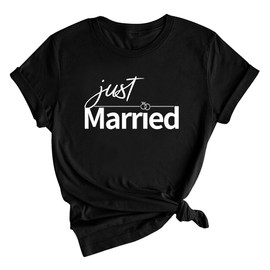 Just Married Matching T-Shirts for Couples, Couple Shirts for Husband and Wife, Honeymoon Tops,Men's Shirt Black