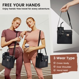 Outdoor Portable Crossbody Water Cup Storage Bag Crossbody Case with Sports Water Bottle Holder for Women Tumbler Purse with Water Bottle Pocket Compatible with Most Water Bottles Carrier Bag, Black