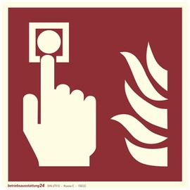 Fire Alarm Sign | Aluminium Photoluminescent | Size: 20 x 20 cm | Symbol Sign l DIN 67510 Class C | Luminance 150 mcd | Fire Safety Sign | Betriebsausstattung24®