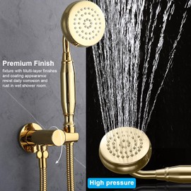 ENGA Brass Vintage Hand Held Sprayer Telephone Handheld Shower Head with Bracket Adjustable Supply Elbow Wall Connector Shower Holder and Hose Showerheads Set, Bright Gold