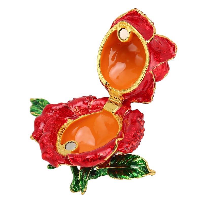 Trinket Box Rose Shape Exquisite Elegant Shiny Jewelry Rings Storage