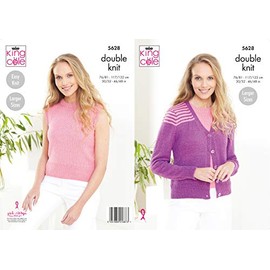 King Cole 5628 Knitting Pattern Womens Striped Cardigan and Sleeveless Top in Finesse Cotton Silk DK