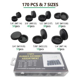EASYEAH 170 Pcs Rubber Grommets Firewall Hole Plug Set Electrical Wire Gasket Kit, Automotive Rubber Grommets for Wiring Assortment Kit for 1/4 3/8 1/2 5/8 3/4 7/8 1 Inch Round Drill Hole