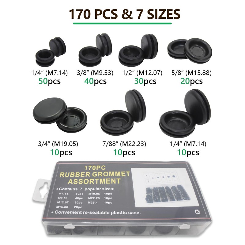 170 Pcs Rubber Grommets Firewall Hole Plug Set Electrical Wire