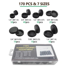 170 Pcs Rubber Grommets Firewall Hole Plug Set Electrical Wire Gasket Kit, Automotive Rubber Grommets for Wiring Assortment Kit for 1/4 3/8 1/2 5/8 3/4 7/8 1 Inch Round Drill Hole