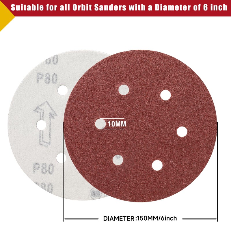 POTUINOM 6 Inch 240 Grit Sanding Discs, 100 PCS Hook