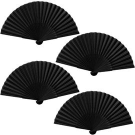 Pack of 4 Foldable Fans, Fecher Summer Wedding Chinese Fan Folding Hand Fan Black Pocket Fan Folding Fan Fabric Compartment for Birthday, Party, Wedding, Wall Decoration