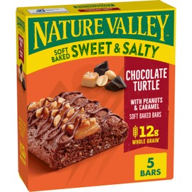 Nature Valley Soft Baked Sweet and Salty Bars, Chocolate Turtle, Morning Snacks, Made with Whole Grain, 5 Bars, 6.2 oz