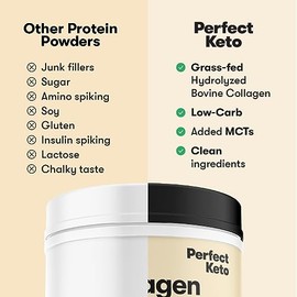 Perfect Keto Perfect Keto Collagen Peptides Protein Powder with MCT Oil, Hydrolyzed Collagen, Type I & III Supplement, Gluten Free Grass Fed, Low Carb, Keto Coffee Creamer, Collagen for Women & Men, Peanut Butter