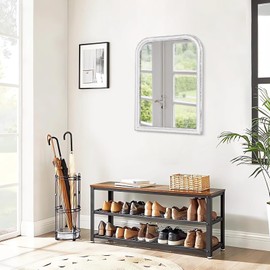 Rustic Wood Frame Hanging Bathroom Mirror Farmhouse White Modern Rectangle Mirror for Wall with Rounded Corners Bathroom Decor Mirrors for Bedroom Bathroom Living Room Vanity Hanging Wall Mirror