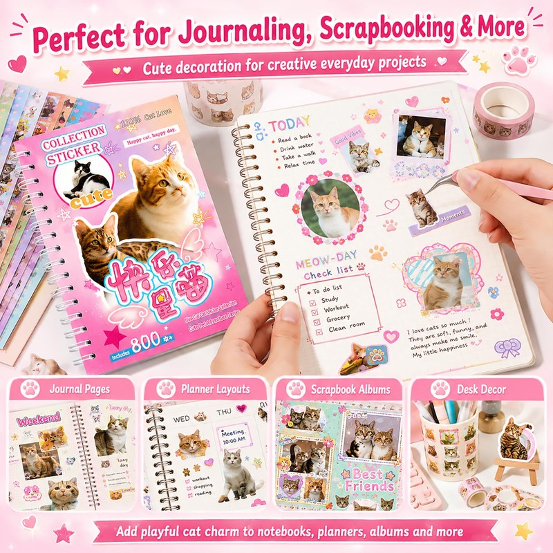 Cat Sticker Book with 800+ Cat Meme Stickers, 30 Pages