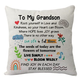 Heartwarming Pillowcase Gift to My Grandson Love Inspiration Throw Pillow Cover for Boys Men Birthday Xmas Graduation Wedding from Grandparents Grandma Grandpa Reminder Cushion Cover