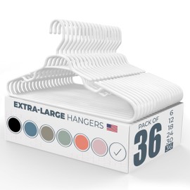 Neaties 19" Extra Large and Tough Plastic Coat Hangers Made in USA - White Heavy Duty Space-Saving Clothes Hangers for Closet - Durable White Plastic Hangers for Oversized or Plus-Size Clothing - 36pk